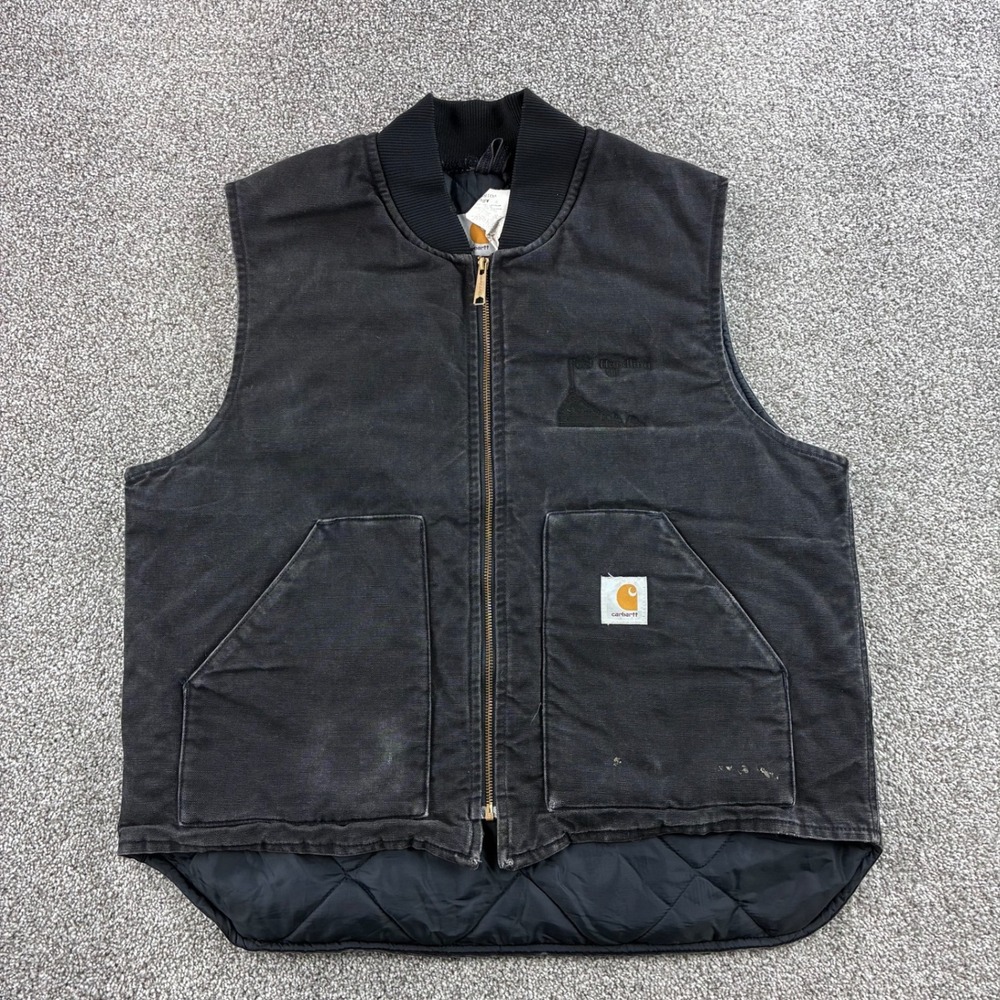 Vintage Carhartt Vest Mens XL Black Cotton Canvas Quilted Lined Workwear VQ185
